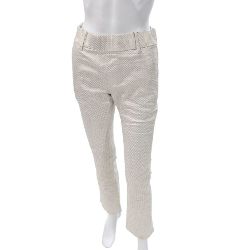 Flog Womens Dress Pants Ivory Geometric Button Cotton Lycra Size 30